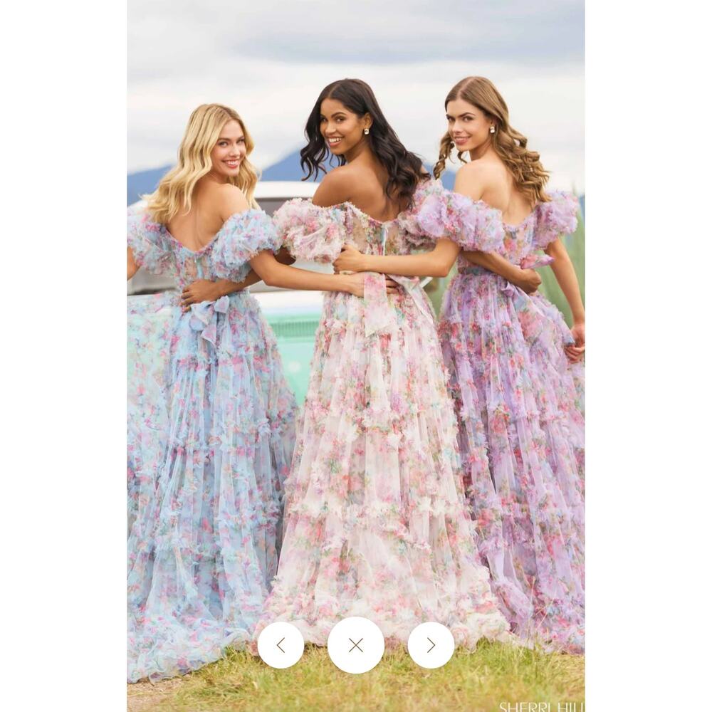 Sherri Hill Light Blue Tulle Floral Printed Prom/Pageant Dress - Picture 3 of 11